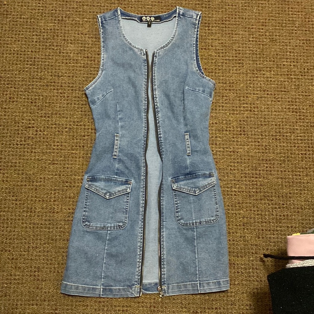 Denim zip up dress